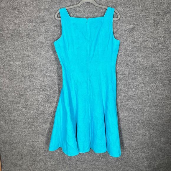 Talbots Irish Linen Dress Womens Sz 14 Blue Fit Flare Fully Lined Timeless Chic - Picture 5 of 13